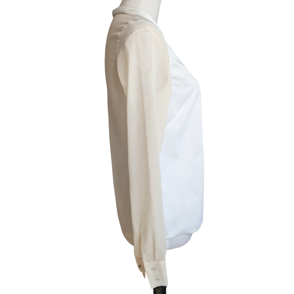 J Brand White Cotton Sheer Contrast Sleeve Blouse XS - Picture 12 of 16